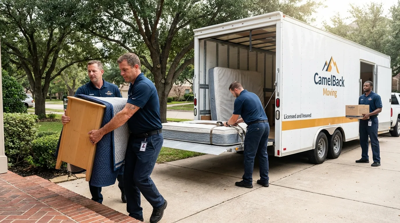 Crew loading residential truck for cross-state move from Solon, IA